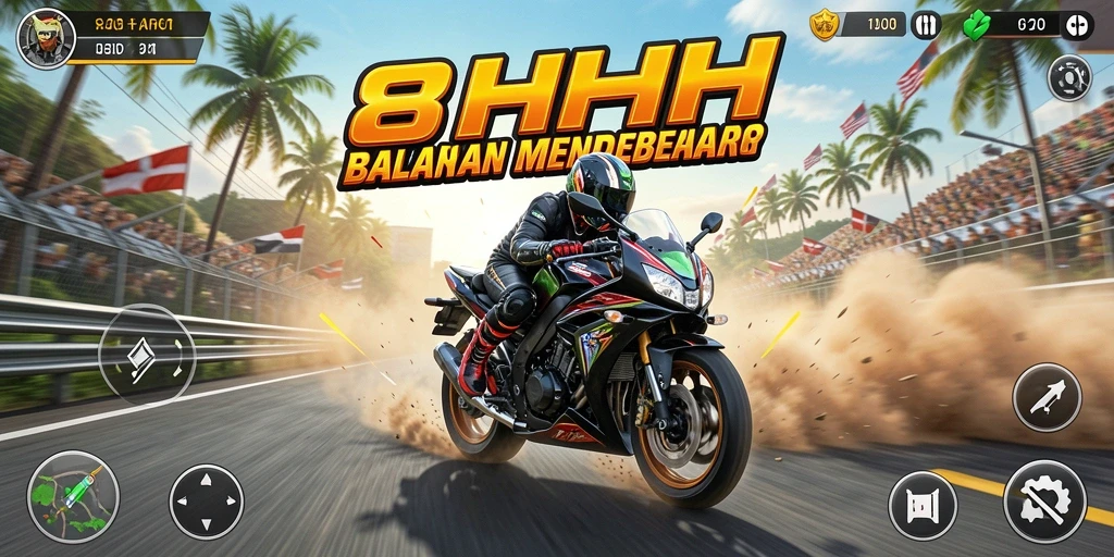 Tampilan gameplay 8HHH yang menegangkan saat balapan motor.