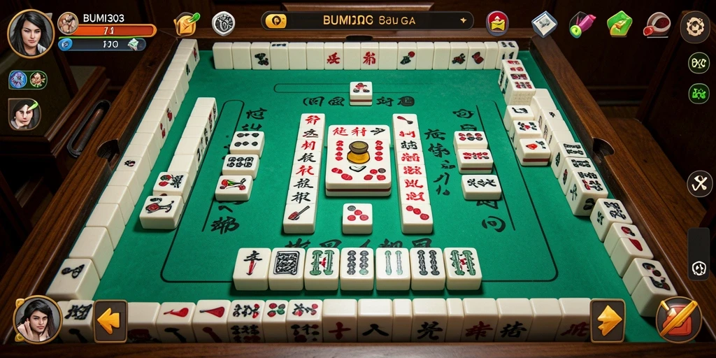 Tampilan gameplay seru BUMI303 dengan grafis Mahjong yang menawan.