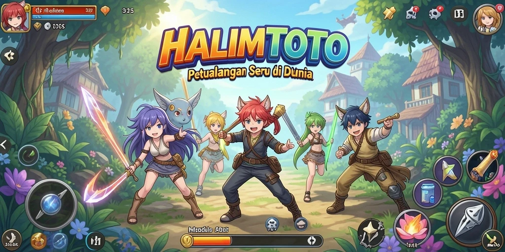 Screenshot gameplay HALIMTOTO menampilkan pertarungan seru dengan karakter anime.