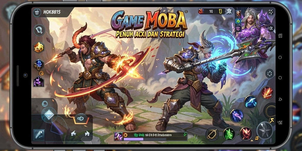 Tampilan seru dari gameplay HOKI8815 dalam pertandingan MOBA.