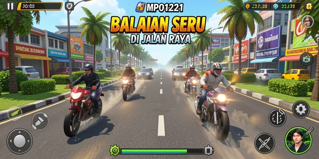 Tampilan seru dari gameplay balapan di MPO1221.