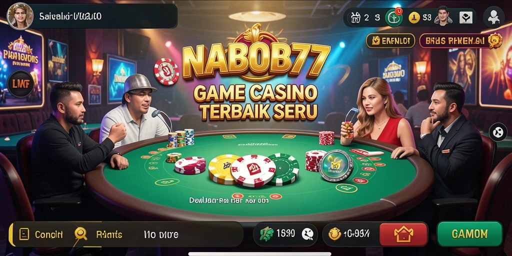 Screenshot gameplay NABOB77 yang menampilkan dealer dan pemain dalam permainan langsung.