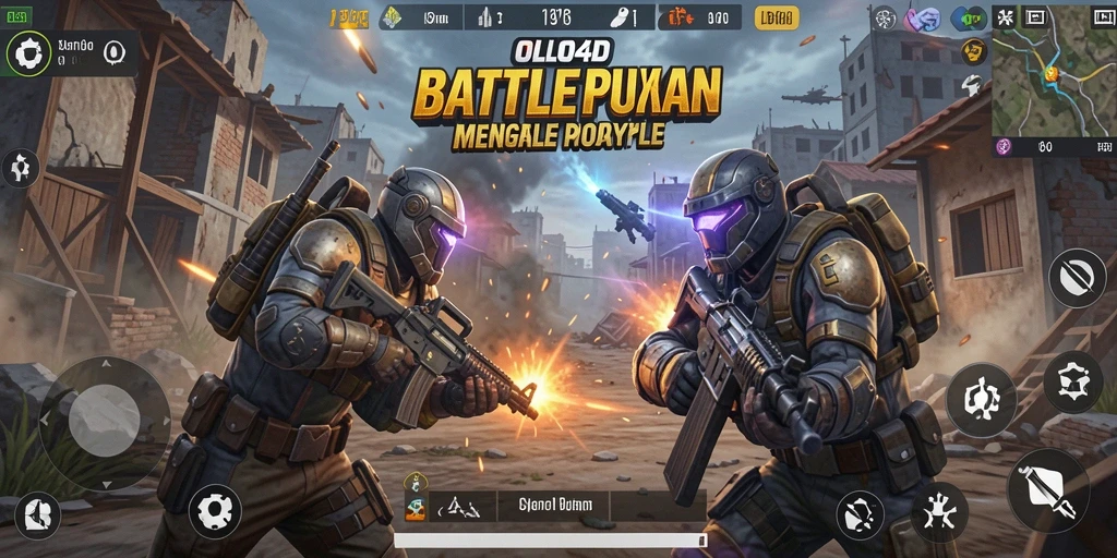 Menampilkan aksi seru di battlefield dengan strategi Battle Royale.