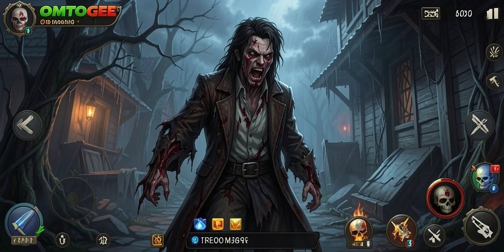 Tangkapan layar gameplay OMTOGEL menampilkan suasana horor yang mencekam.