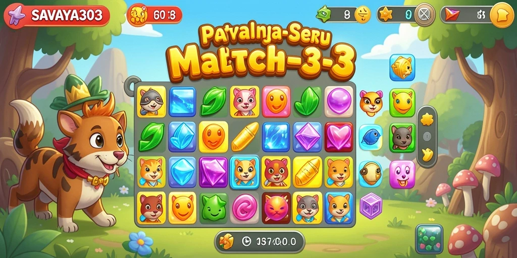 Screenshot utama menunjukkan gameplay seru Match-3 di SAVAYA303.